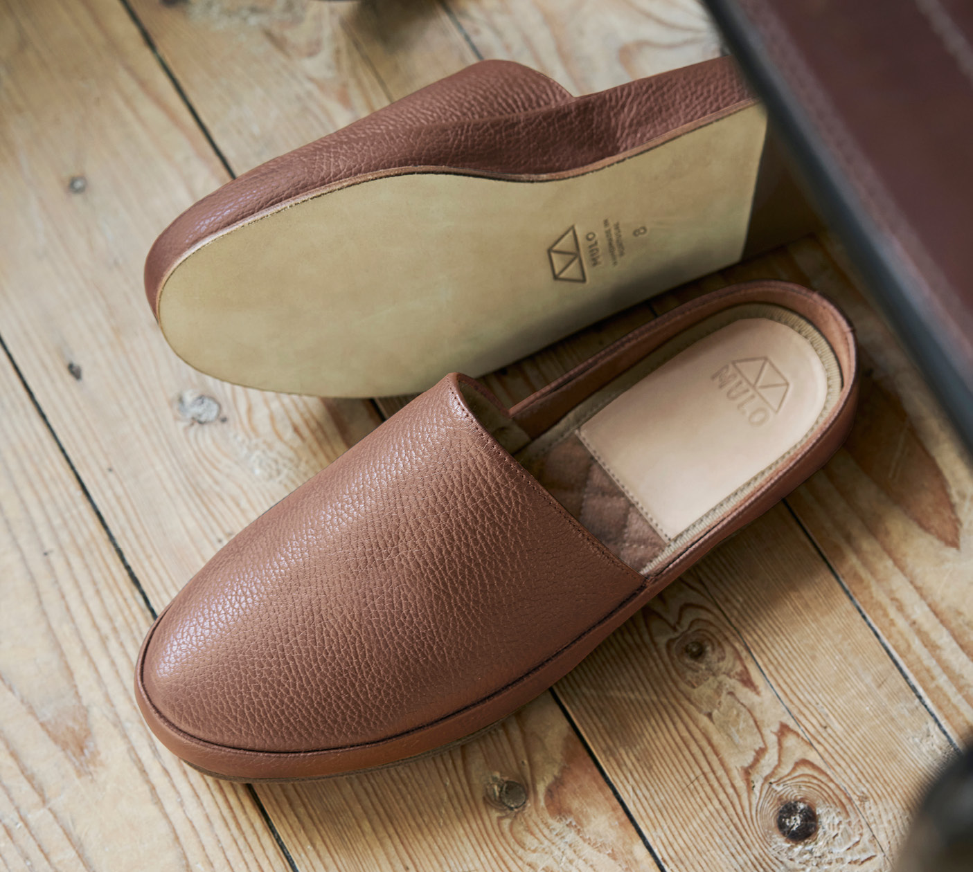 Mens Slippers in Tobacco Leather